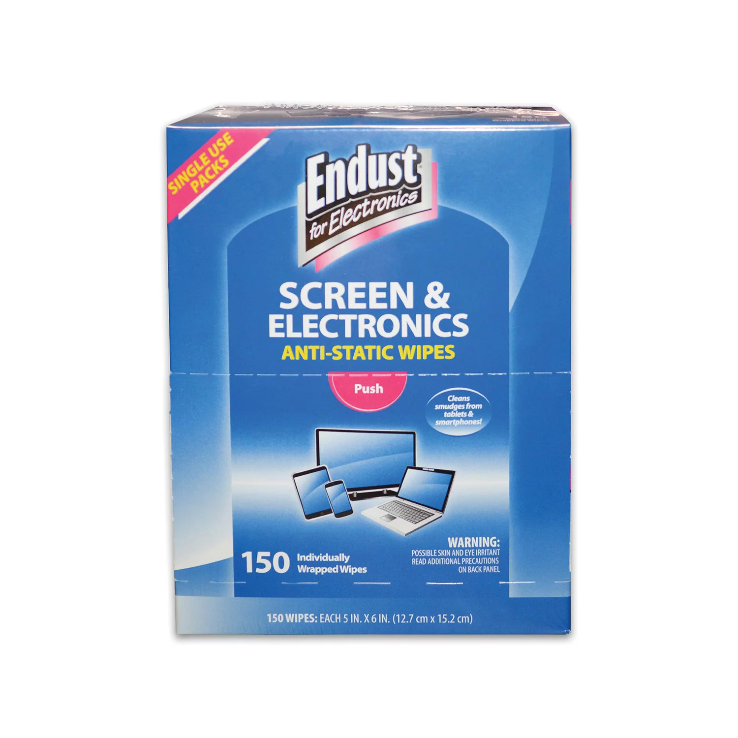 Endust, NRZ14316, Screen/Electronics Clean Wipes, 150 / Pack, Blue