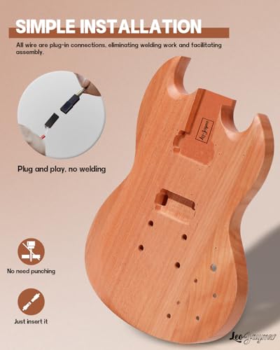 Leo Jaymz DIY Single Cut Electric Guitar Kits with Mahogany Body and Neck - Rosewood Fingerboard and All Components Included (LP Hollow)