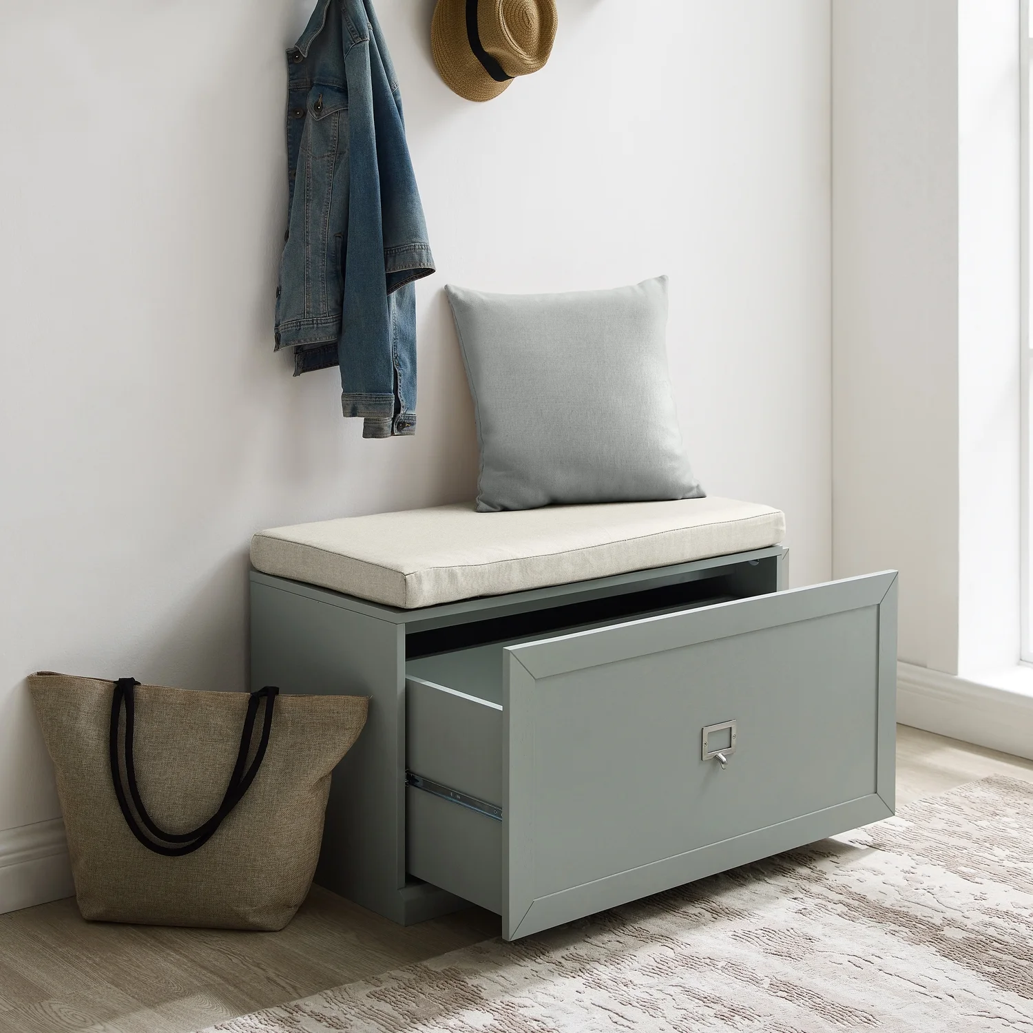 Crosley Furniture Harper Modern Wooden Entryway Bench in Gray and Cream