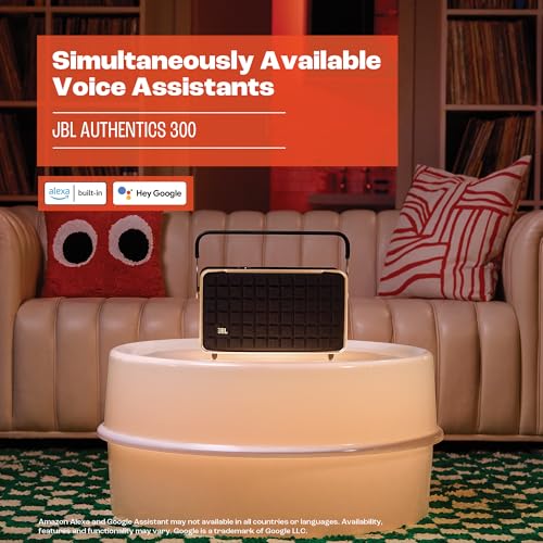 JBL Authentics 200 - Retro Style Smart Home Speaker with Built in Wi-Fi, Bluetooth and Voice Assistants, Alexa and Google Assistant, Multi-Room Playback, Automatic self tuning (Black/Gold)