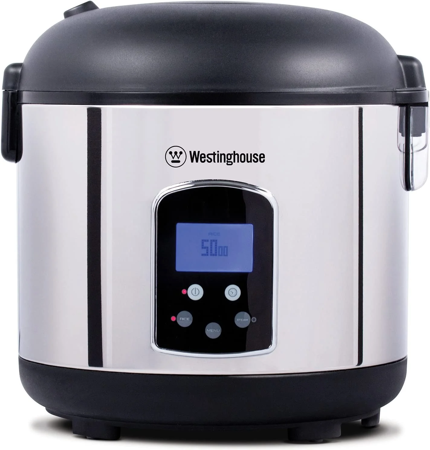 Rice Cooker  Hot Cereal Oatmeal Cooker  Food Steamer  20 Cup  Stainless Steel and Black