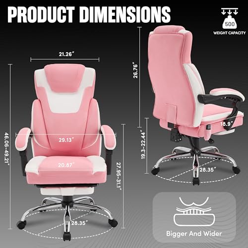Massage Office Chair with Footrest,6-Point Vibration & Heat Executive Office Chairs,500LBS Big and Tall Fabric Office Chair,Ergonomic Desk Chair for Heavy People,Recliner with Padded Armrest,Bluewhite