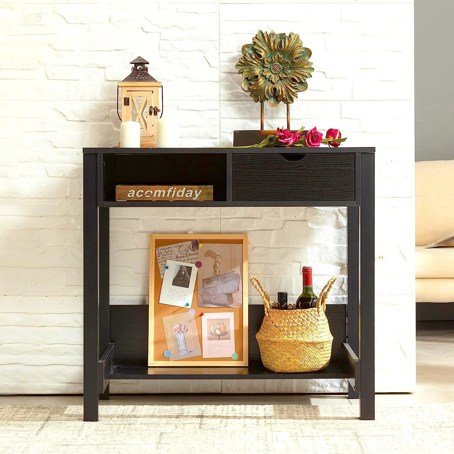 sell well Computer Desk with Drawers - Office Desk  32 inch Writing Desk with Storage Shelves  Vanity Small Desk  Console Table for Living Room  Bedroom  Black.