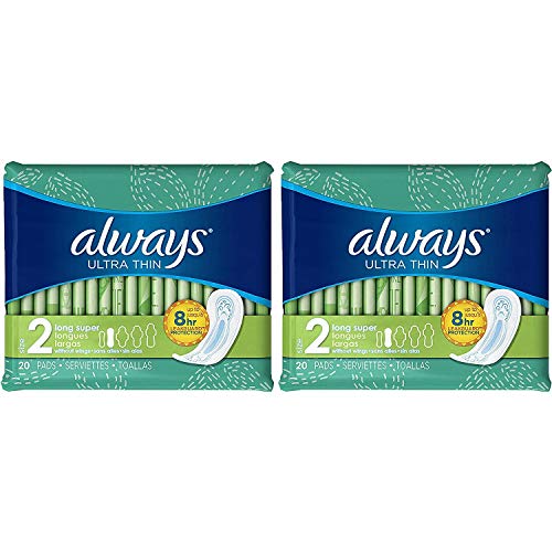 Always Ultra Thin, Feminine Pads For Women, Size 2 Long Super Absorbency, Without Wings, Unscented, 40 Count x 3 (120 Count Total)