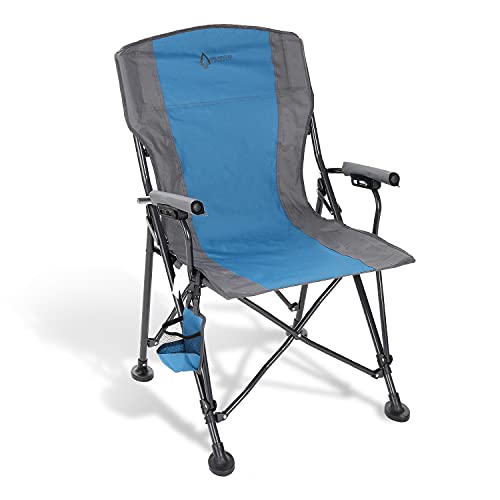 ARROWHEAD OUTDOOR Heavy-Duty Solid Hard-Arm High-Back Folding Camping Quad Chair, Heavy-Duty Carrying Bag, Cup Holder Included w/Side Pouch, Supports up to 400lbs, USA-Based Support (Tan & Gray)