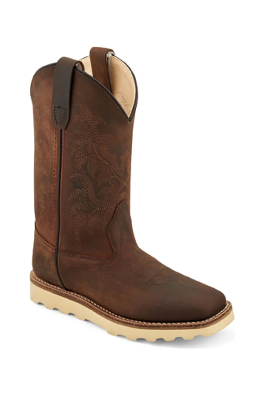 Old West Dark Brown Youth Boys Leather Crepe Cowboy Boots 6D