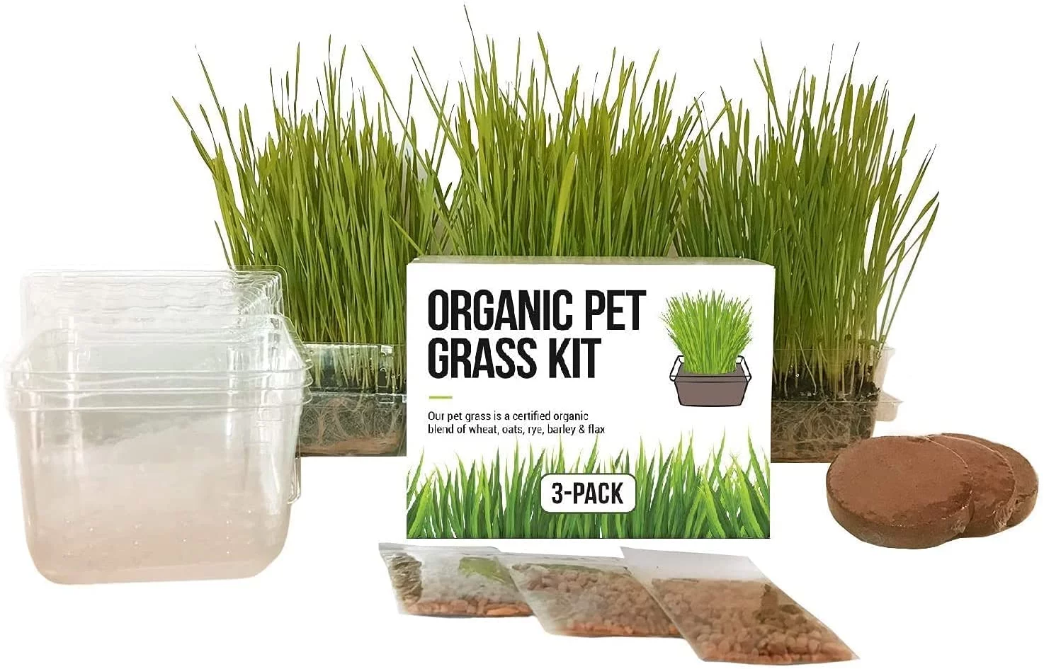 The Cat Ladies Cat Grass Kit - Organic Seed, BPA-Free Pots - Locally Sourced, 3-Pack