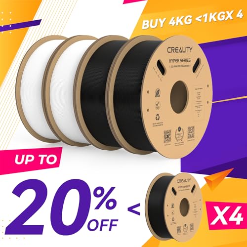 Creality Hyper PLA Filament 1.75mm, 30-600mm/s High Speed 3D Printer Filament, Dimensional Accuracy +/-0.02mm, Fit Most FDM 3D Printers, 4 Pack 1kg Spool(2.2lbs), Black & White