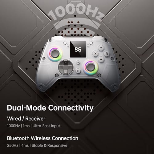 GUSGU G7 Wireless Gaming Controller with Interactive Screen, 1000Hz Polling Rate, Hall Joysticks & Triggers, 4 Programmable Buttons, Compatible with PC, Switch, PS4, iOS, Android, Gray