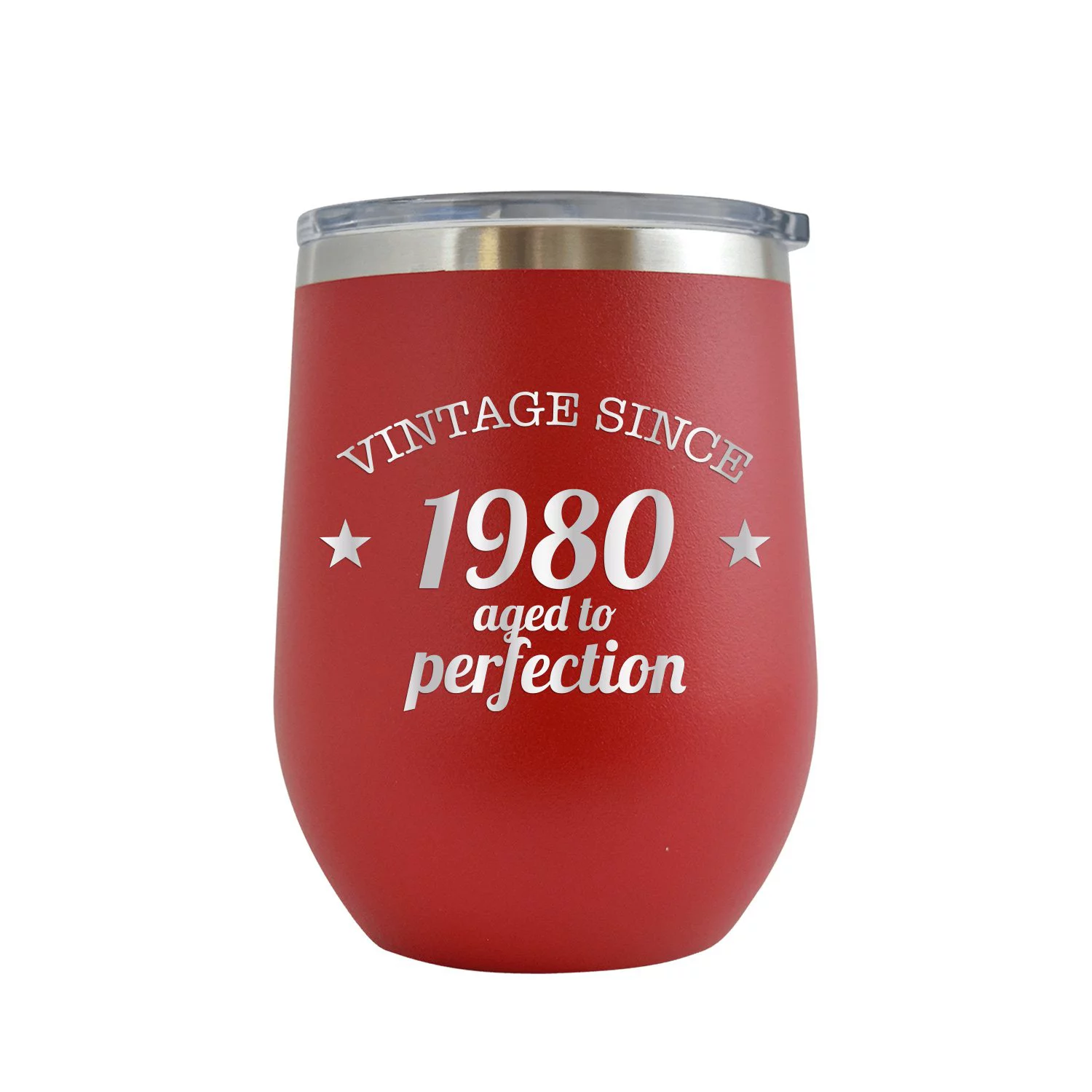 Vintage Since 1980 Aged to Perfection - Engraved 12 oz Red Wine Cup Unique Funny Birthday Gift Graduation Gifts for Men or Women 40th Birthday forty over the hill hilarious 1980