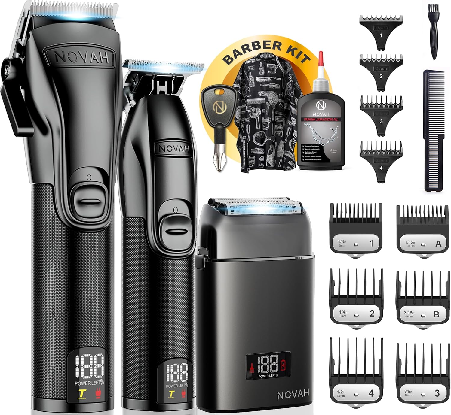 Novah Professional Barber Clippers and Trimmer Set - Foil Shaver Professional Hair Clippers for Men, Mens Cordless Hair Clippers for Barbers Haircut Kit, Fade