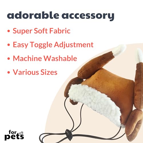 Huxley & Kent Pet Hat | Antler Buffalo Check (Large) | Festive Christmas Holiday Accessory for Dogs/Cats | Holiday Pet Hat | SnugFit Sliding Toggles for Best Fit