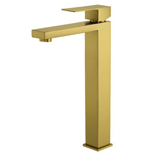 KES Vessel Sink Faucet, Black Bathroom Faucets, Tall Bathroom Faucets with Sink Drain with Overflow, L3156BLFF12-BK-C1