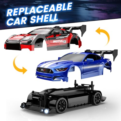 HOLYFUN RC Drift Car 4WD 2.4GHz High Speed Remote Control Cars Vehicle with 2 Car Shells, LED Lights, Two Batteries(20Min) and Drifting Tires, Racing Sport Toy for Kids, Boy