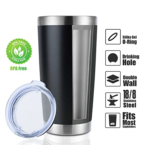 DOMICARE 20oz Stainless Steel Tumbler Bulk with Lid, Double Wall Vacuum Insulated Travel Mug, Powder Coated Coffee Cup, Powder Black, 8 Pack