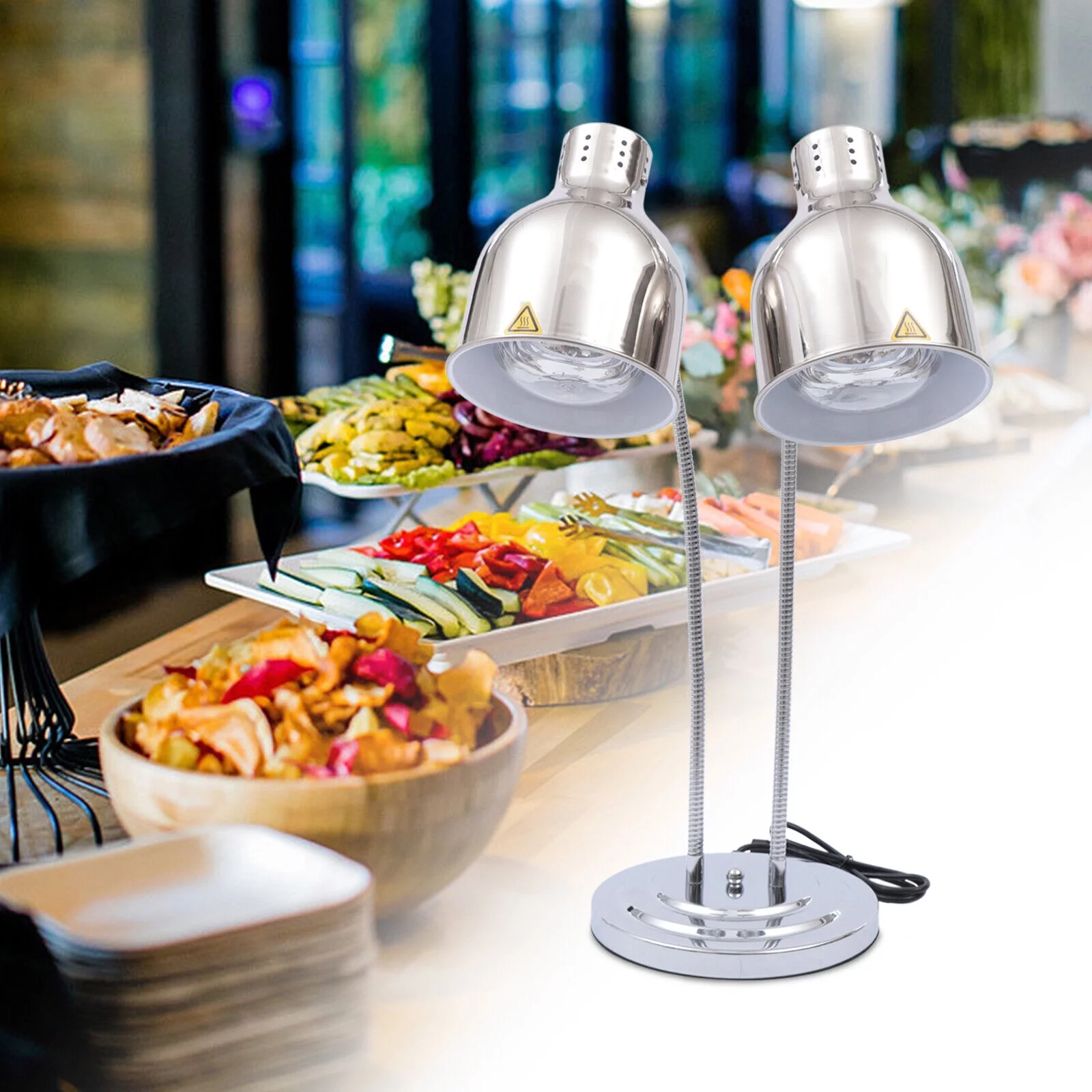 YIYIBYUS Food Heat Lamp Double Head Infrared Light Buffet Food Warmer for Commercial Cafeterias Catering