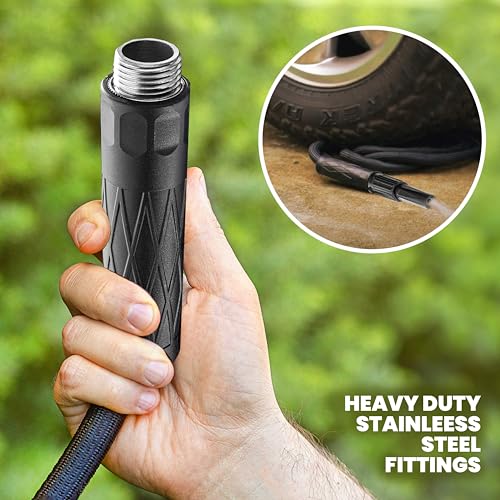 HYDROSTEEL 100 Ft Metal Garden Hose with Sprayer Nozzle, Indestructible 3-Layer Stainless Steel Heavy Duty Water Hose 100 Ft x 5/8 in. Kink Free Design Will Not Kink, Flexible, NON Expandable, 500 PSI