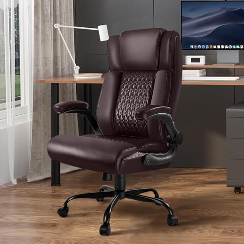 VITESSE Executive Office Chair,Heavy Duty Chair with Flip up Armrest,Ergonomic High Back Computer Gaming Chairs Home Office 400lbs, Big and Tall Office Chair with Lumbar Support（Black）