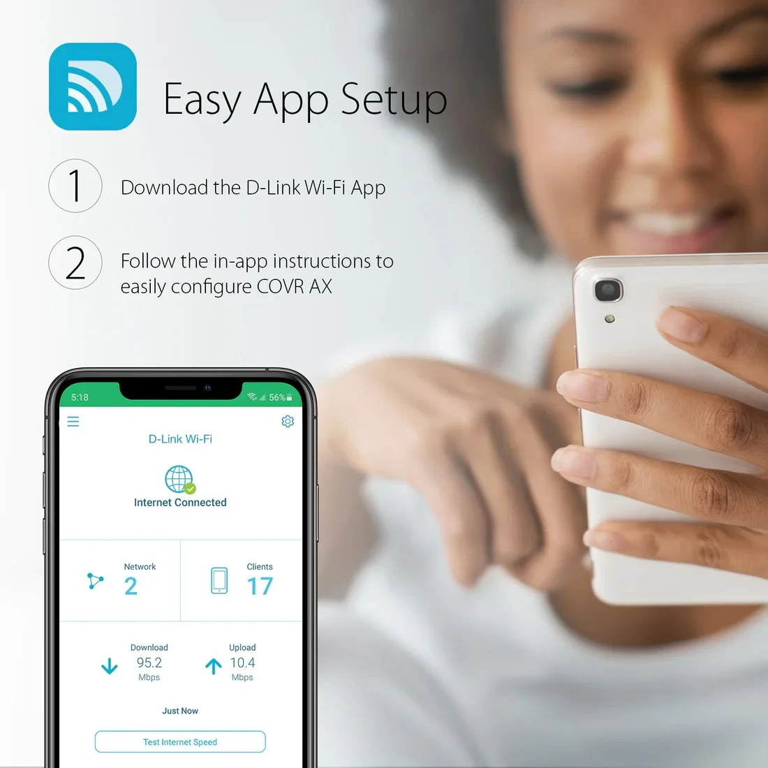 D-Link COVR AX1800 Wi-Fi 6 Whole Home Mesh System - Up to 4500 Sq. Ft. Coverage, Voice Control w/Amazon Alexa and Google Assistant, Enhanced Parental Controls, 2-Pack White (COVR-X1862)