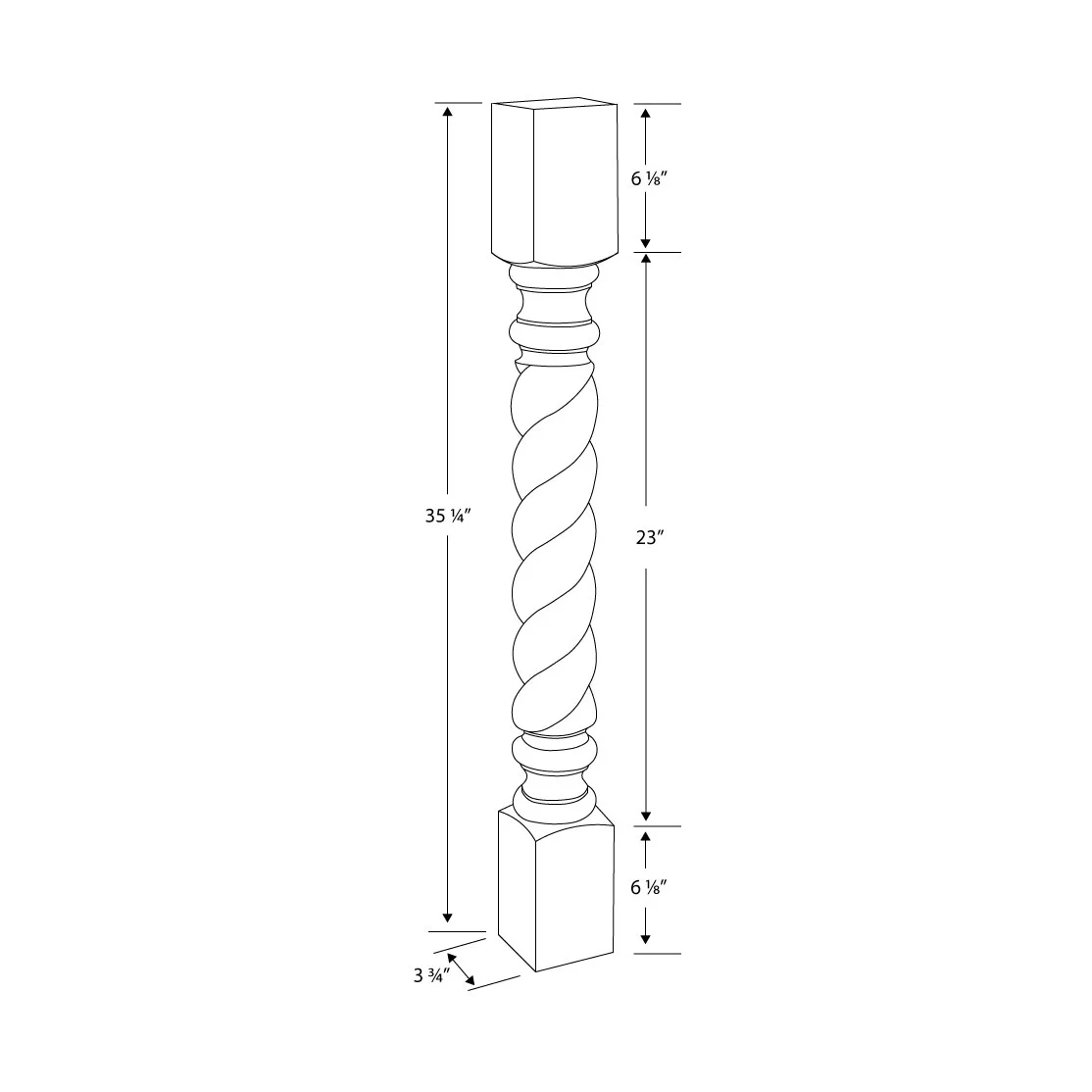 Designer's Edge Millwork 35-1/4 in. High x 3-3/4 in. Wide x 3-3/4 in. Depth Unfinished North American Solid Red Oak Rope Kitchen Island Leg