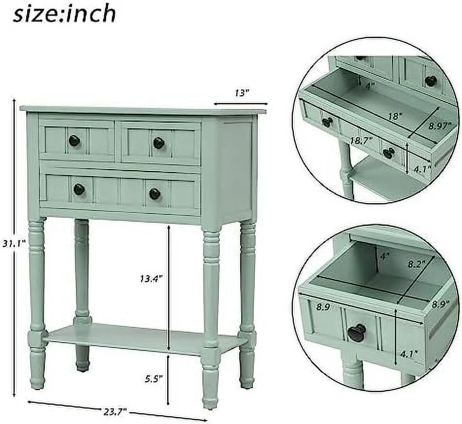 TJUNBOLIFE Narrow Console Table with Drawers and Bottom   Small Entryway Table with   Retro Sofa Table for Living Room  Bedroom and Hallway  Green