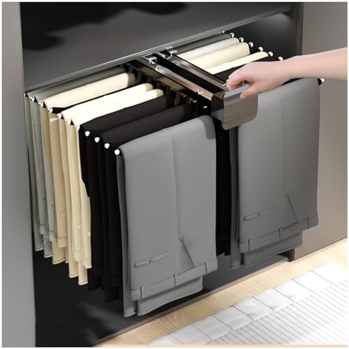 Trouser Hanger Extendable, Trouser Hanger, Trouser Pull-Out, Trouser Pull-Out, Clothes Rail Adjustable, Space-Saving Cupboard Pull Out Trousers Rack,Black