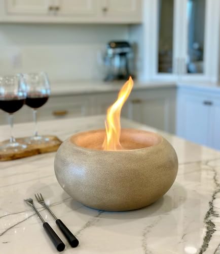 XL Portable Table Top Fire Pit- Durable, Concrete Indoor Fire Pit Tabletop, Smokeless Mini Fire Pit for Table, Fire Pit Bowl, Smores Maker- Desert Camel