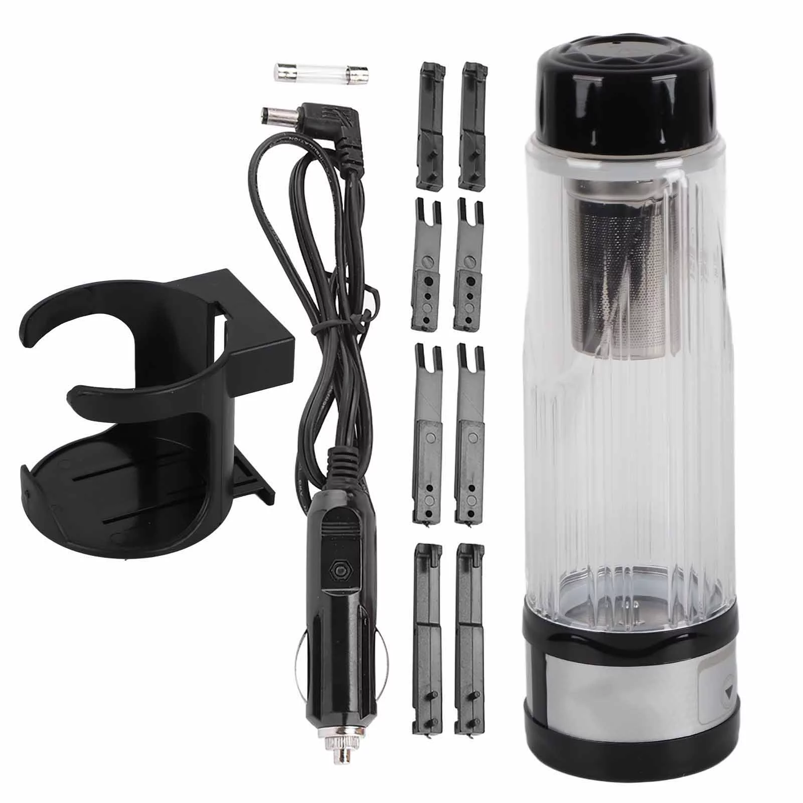 VIFERR Car Electric Kettle 12V / 24V 95W 420ml Car Electric Kettle Travel Tea Mug Water Heating Cup Bottle Holder(Black)