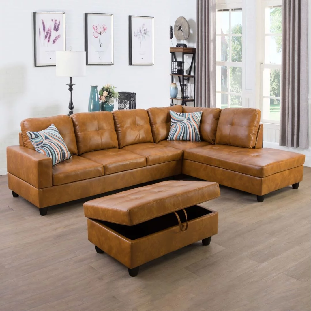 Turmeric Semi PU Synthetic Leather 3-Piece Couch Living Room Sofa Set