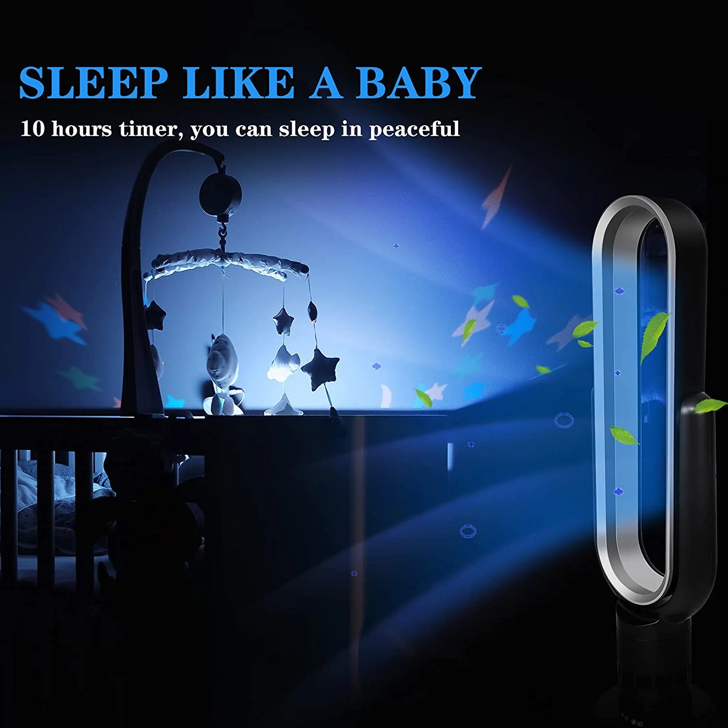 HealSmart Bladeless Tower Fan,10-Hour Timing Closure Bladeless Fan,Low Noise, 39 inches, Black