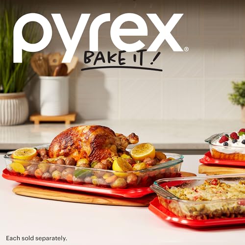 Pyrex Easy Grab 2-Qt Glass Baking Dish with Lid, Tempered Glass Baking Dish with Large Handles, Non-Toxic, BPA-Free Lid, Dishwashwer, Microwave, Freezer and Pre-Heated Oven Safe