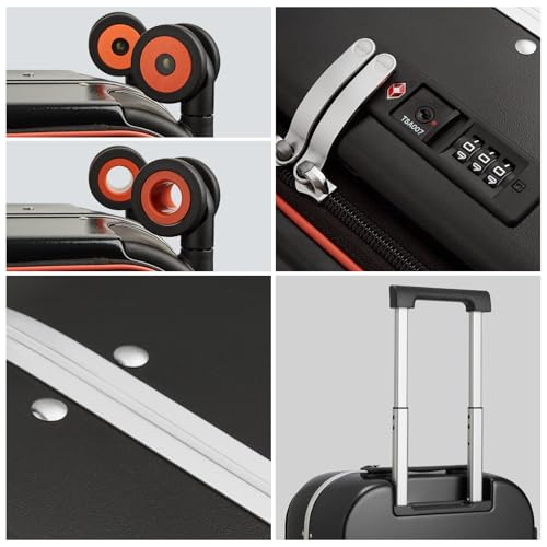 mixi Carry On Luggage, 20'' Suitcase with Front Laptop Pocket, Travel Rolling Luggage Aluminum Frame PC Hardside with Spinner Wheels & TSA Lock and Cover - Smoke White