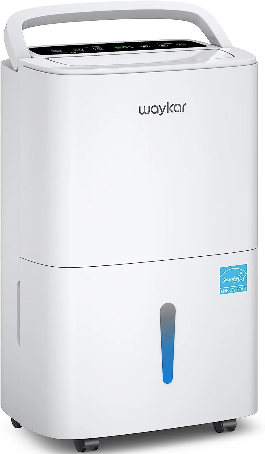 Waykar 80 Pints Energy Star Home Dehumidifier for Spaces up to 5,000 Sq. Ft at Home, in Basements and Large Rooms with Drain Hose, Handle, Auto Defrost and Self-Drying.