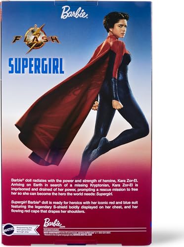 Barbie Supergirl Collectible Fashion Doll from The Flash Movie Wearing Red & Blue Suit with Cape, Display Stand Included