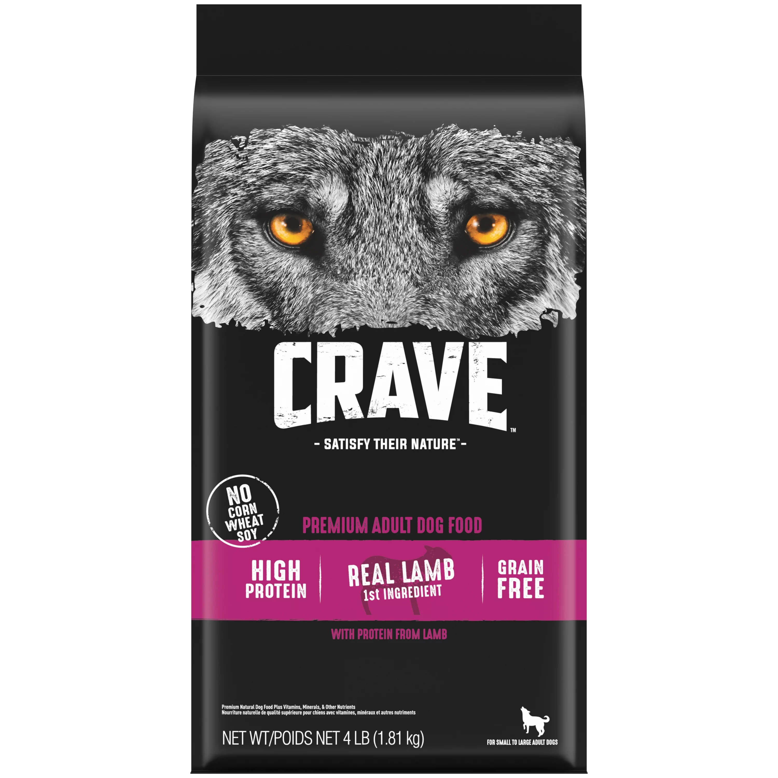 CRAVE Grain Free Adult Dry Dog Food with Protein from Lamb, 4 lb. Bag