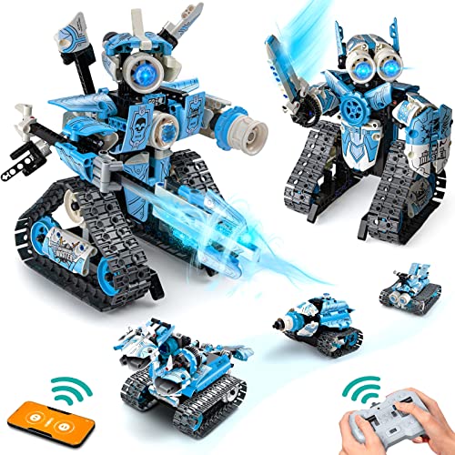 5 in 1 STEM RC Robot Building Kit, 398PCS APP & Remote Control Blocks DIY Engineering Robotics, Erector Science Set for Kids Age 6 7 8 9 10 11 12+, Educational Learn Toys Gift for Boys & Girls
