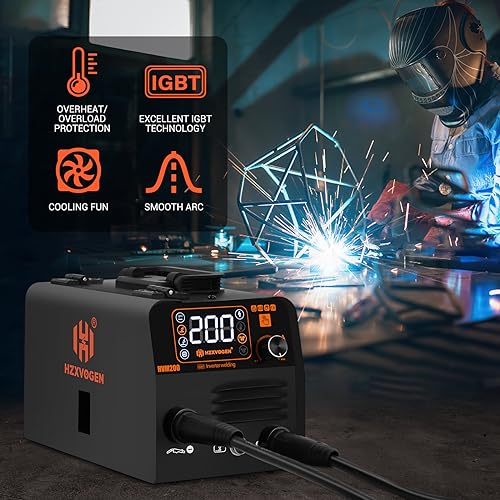 HZXVOGEN 200A MIG Welder 110V Flux Core Welder 3 in 1 Gasless MIG Welder/Lift TIG/Stick Welding Machine Portable IGBT Inverter Automatic Wire Feeding Welder Machine Large LED Display