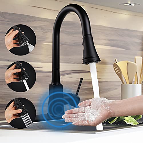 Touchless Kitchen Faucet,Soosi Motion Sensor Single Handle Automatic Kitchen Faucets One/3 Hole 3-Function Kitchen Faucets with Pull Down Sprayer Spot Free Polished Chrome Solid Brass Stainless Steel