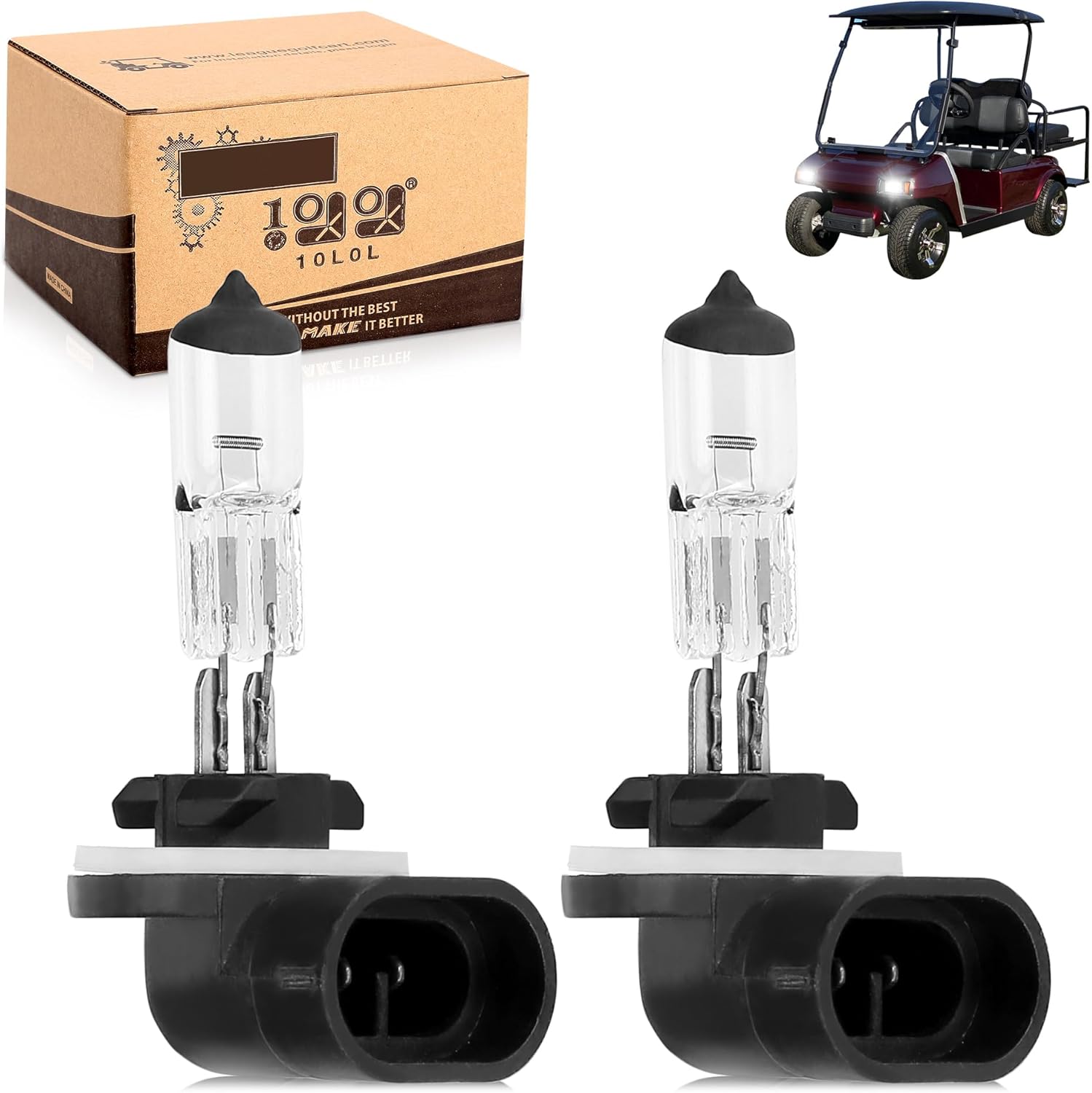 Golf Cart Headlight Bulb 12V 37W Super Bright Halogen Headlight Bulb for EZGO 1994-up, Club Car DS 1999-up, Club Car Precedent 2004-up, 2 Pack