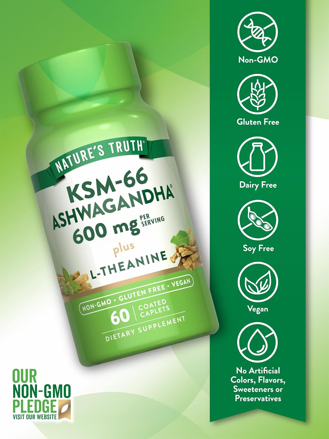 Nature's Truth KSM-66 Ashwagandha | 60 Capsules | with L-Theanine | Non-GMO & Gluten Free Supplement