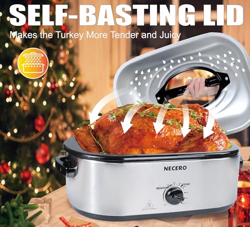 Roaster Oven,22Qt ElectricRoasterOven with Visible Glass Lid, ElectricTurkeyRoaster Oven with Removable Pan &Rack,150-450°F Full-Range TemperatureControlFits Turkeys Up to 26LBS