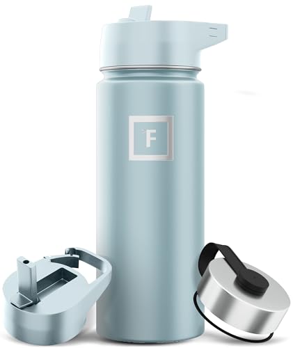 IRON °FLASK Camping & Hiking Hydration Flask with 3 Lids - Stainless Steel, Double Walled & Vacuum Insulated Water Bottle - Leak Proof & BPA Free (Midnight Black, Straw - 40 oz)