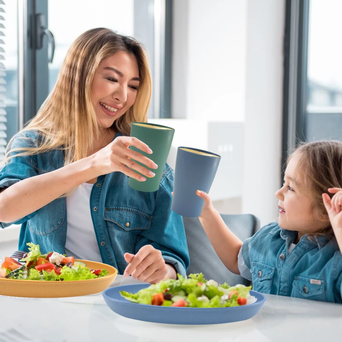 Logianis Wheat Straw Dinnerware Sets Unbreakable Reusable Microwave Plates and Bowls Sets 16 Piece