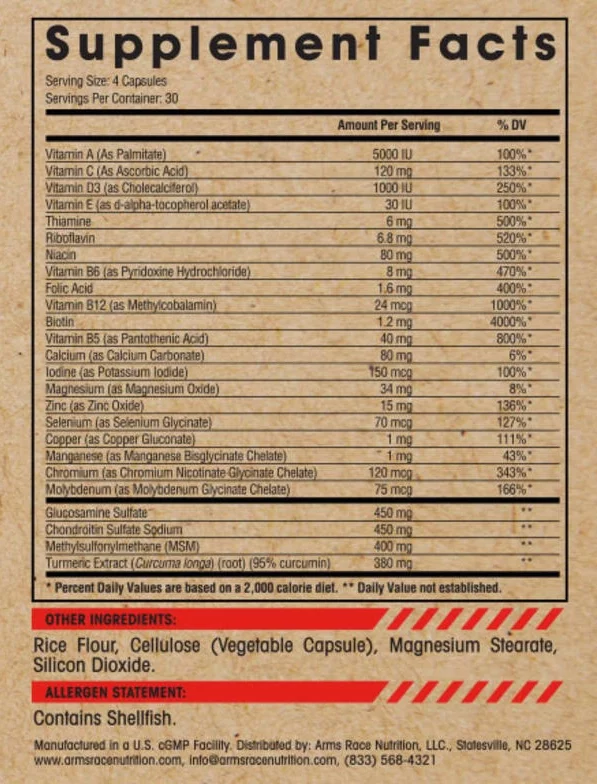 Arms Race Nutrition ELEMENTAL - Multi Vitamin and Joint Health (120 Vegetable Capsules)