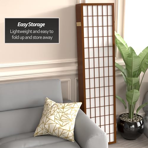 Red Lantern 6 ft. Tall Window Pane Shoji Screen-Natural-4 Panels Room Divider