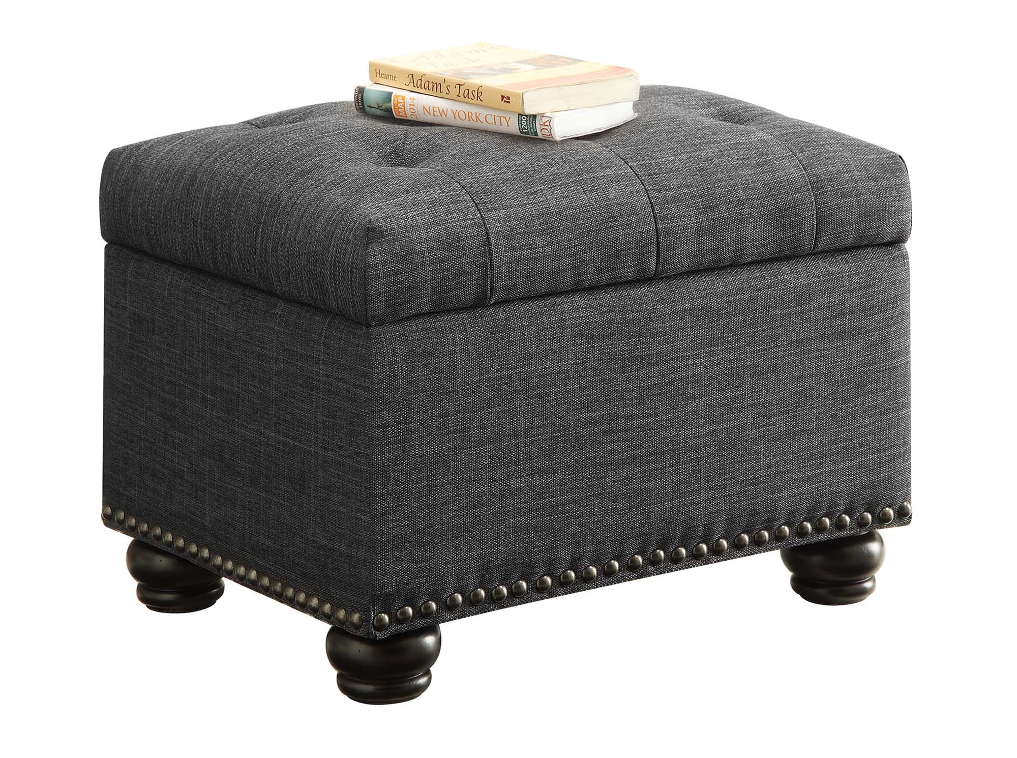 Convenience Concepts Designs4Comfort 5th Avenue Storage Ottoman, Dark Charcoal Gray Fabric