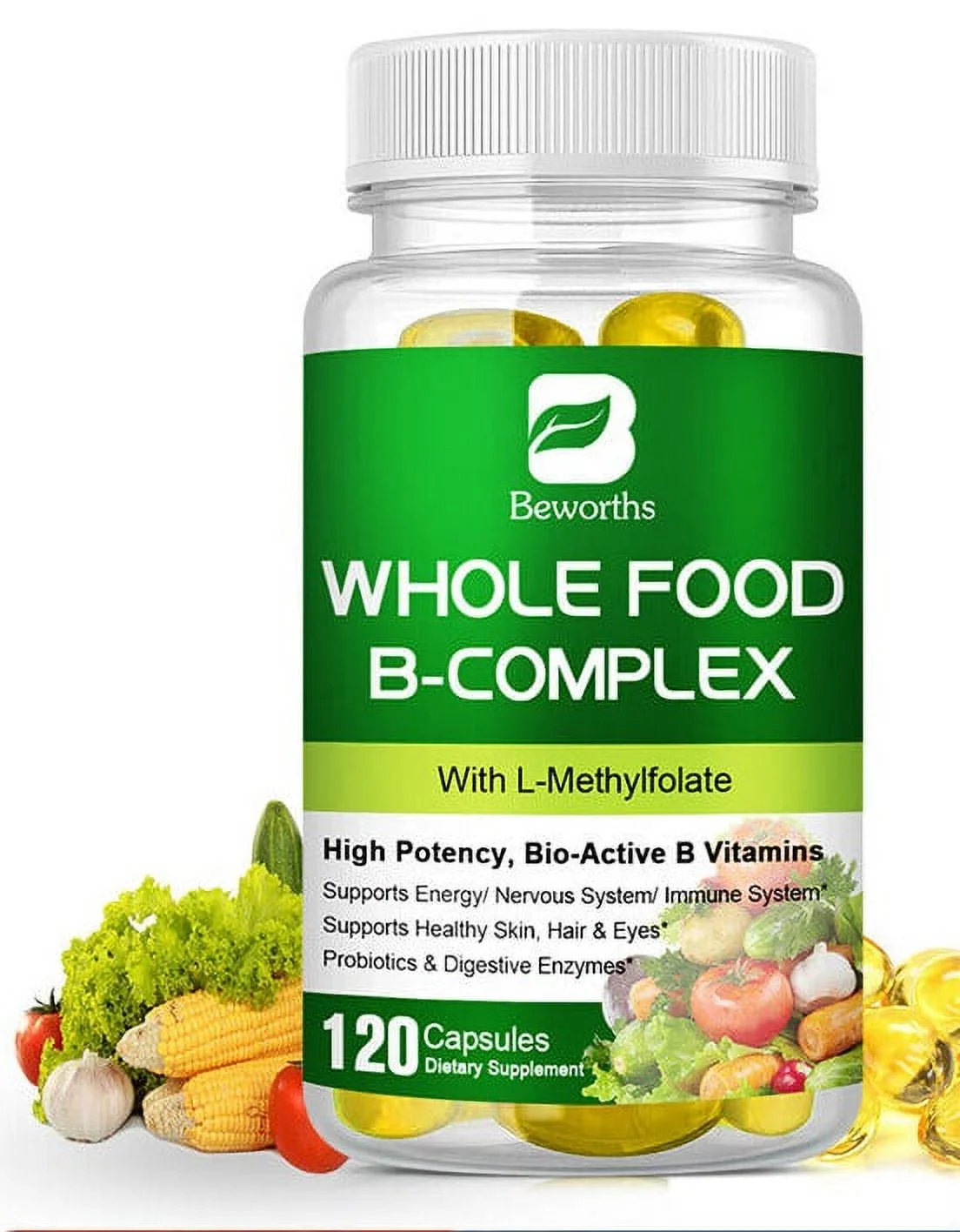 Whole Food B Complex Immune Support Pills 120 Capsules
