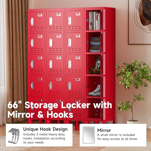 Locker Metal Storage Cabinet, Steel Office Storage Lockable Lockers for Employees Kids School Gym Home Garage Locker with Mirror & Hooks (5 Doors, Blue)