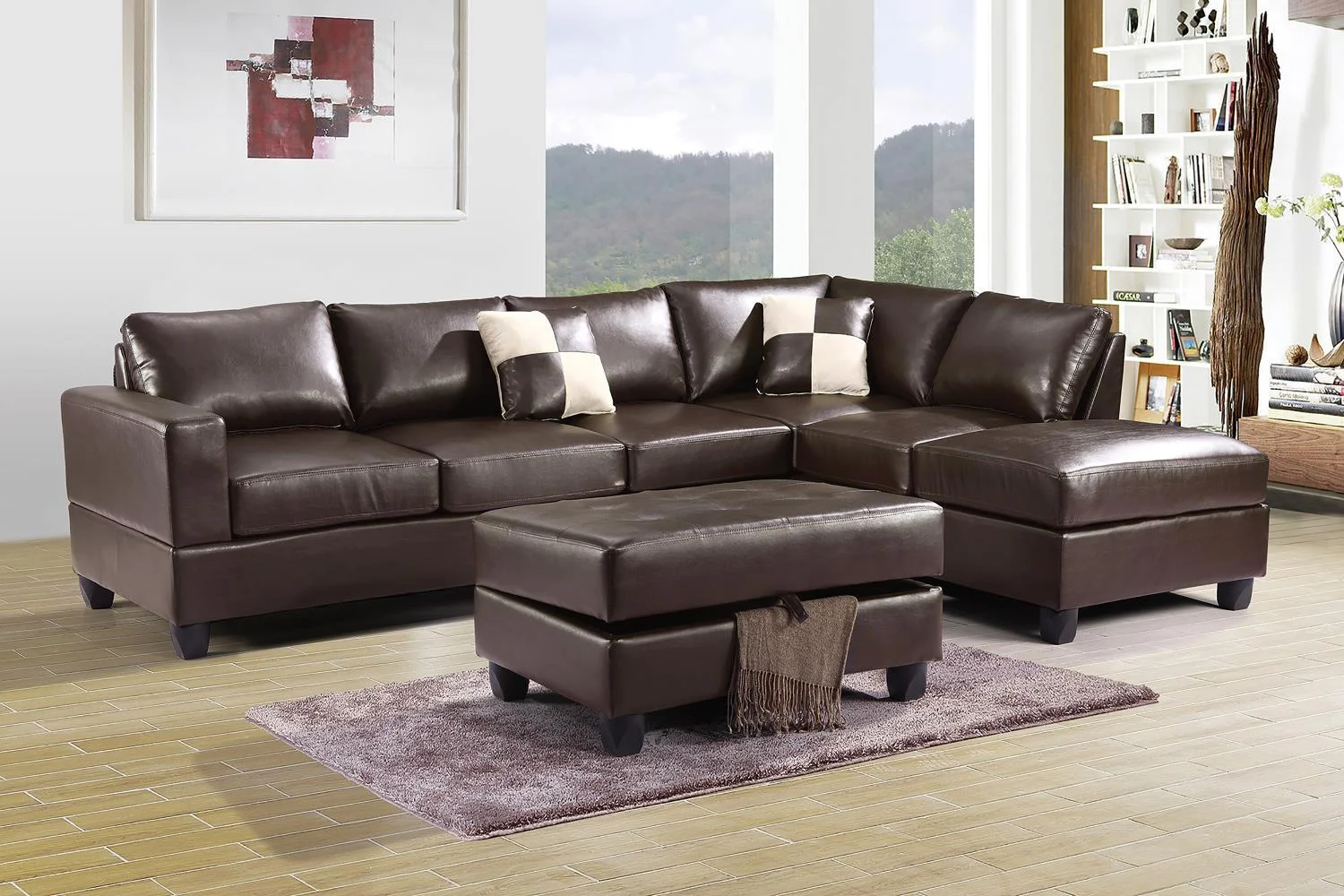 Passion Furniture Revere 2-Piece Sectional Sofa In Cappuccino PF-G305B-SC