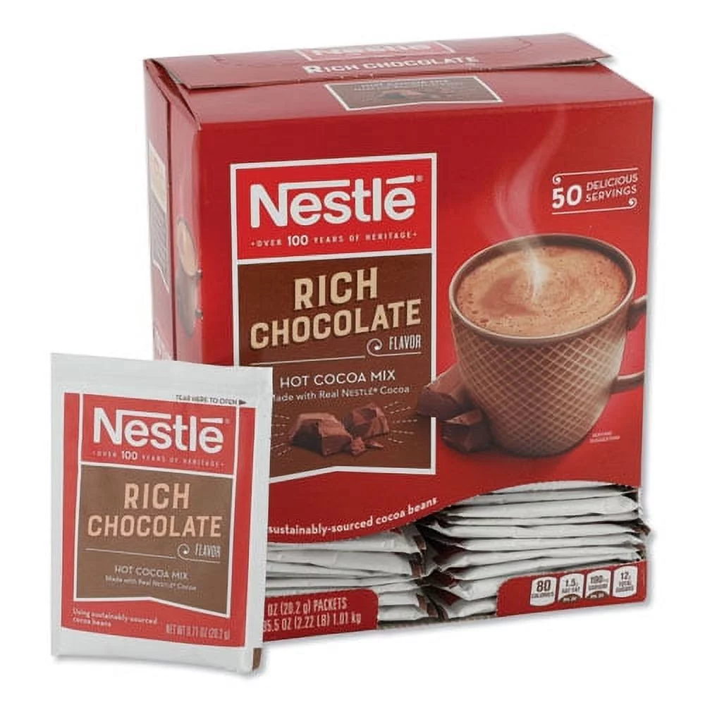 Hot Cocoa Mix, Rich Chocolate, .71oz, 50/box | Bundle of 2 Boxes